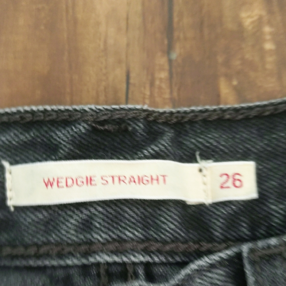 Levi's Cropped Ankle Jeans 26 Black Button Fly High Waist Distressed Grunge Fray - Picture 3 of 8